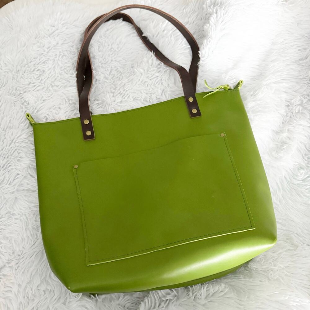 PORTLAND LEATHER | Super Unicorn Green Apple Zipper Dark Brown Handles | Medium